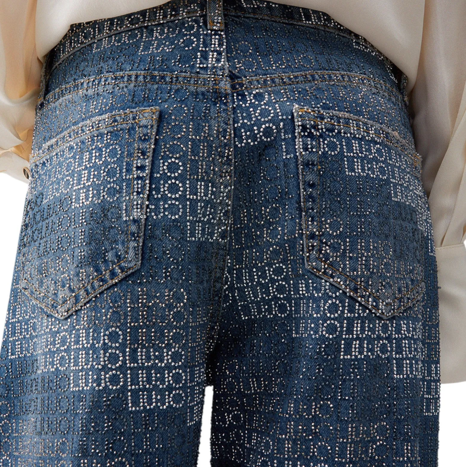 Jeans donna straight con strass