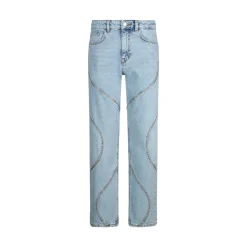Jeans donna straight con ricami gioiello