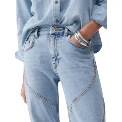 Jeans donna straight con ricami gioiello