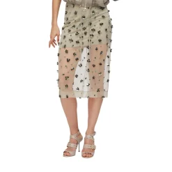 Longuette donna in tulle con ricami floreali