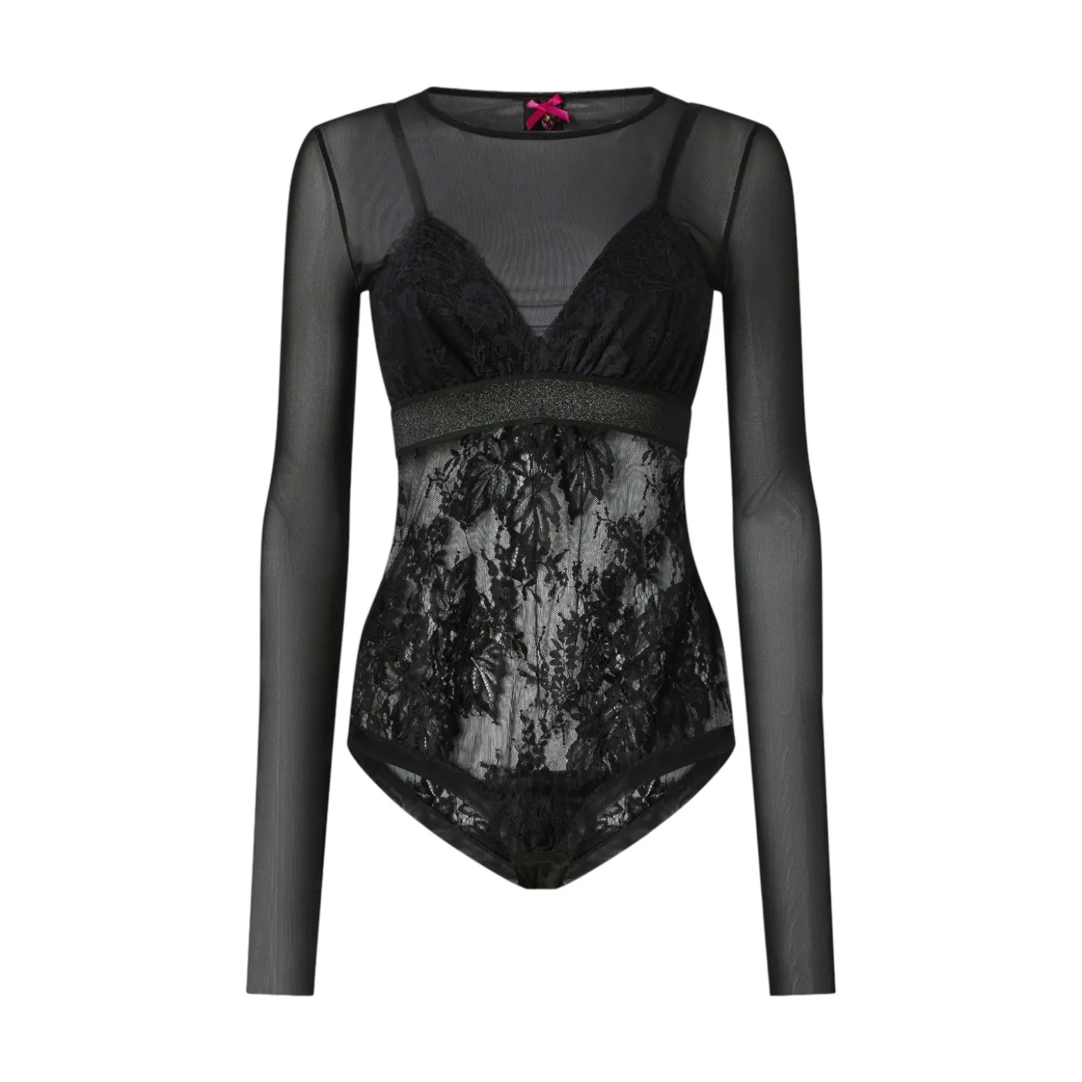 Maglia donna body in tulle e pizzo