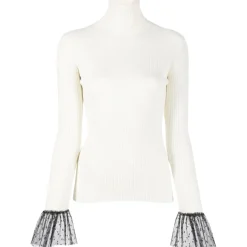 Maglia donna in misto lana con dettaglio tulle