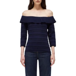 Maglia donna off shoulder in viscosa pointelle