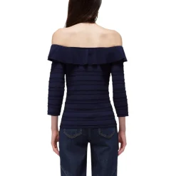 Maglia donna off shoulder in viscosa pointelle