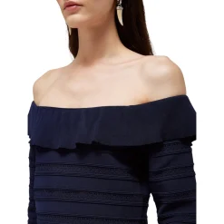 Maglia donna off shoulder in viscosa pointelle