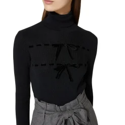 Maglione donna in misto lana con fiocchi in velluto
