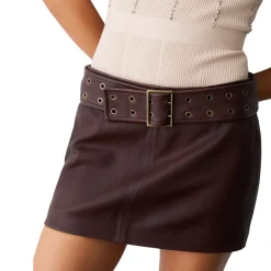 Minigonna donna in pelle con cintura