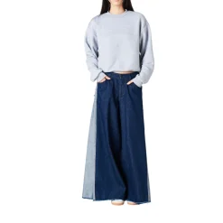 Pantalone donna palazzo cinque tasche in denim