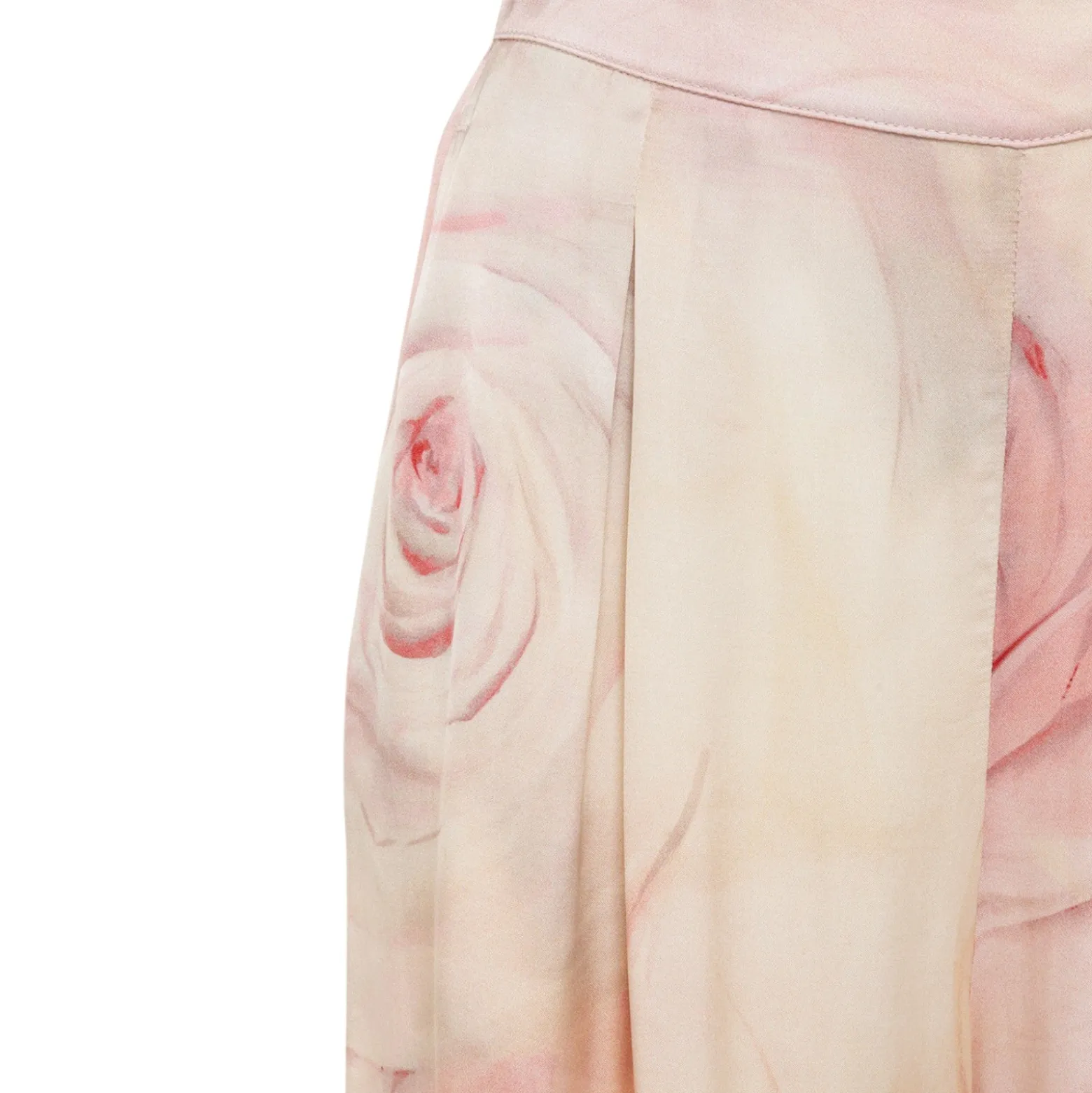 Pantaloni donna ampi in raso con stampa rose