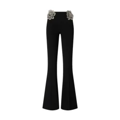 Pantaloni donna con rose gioiello ricamate