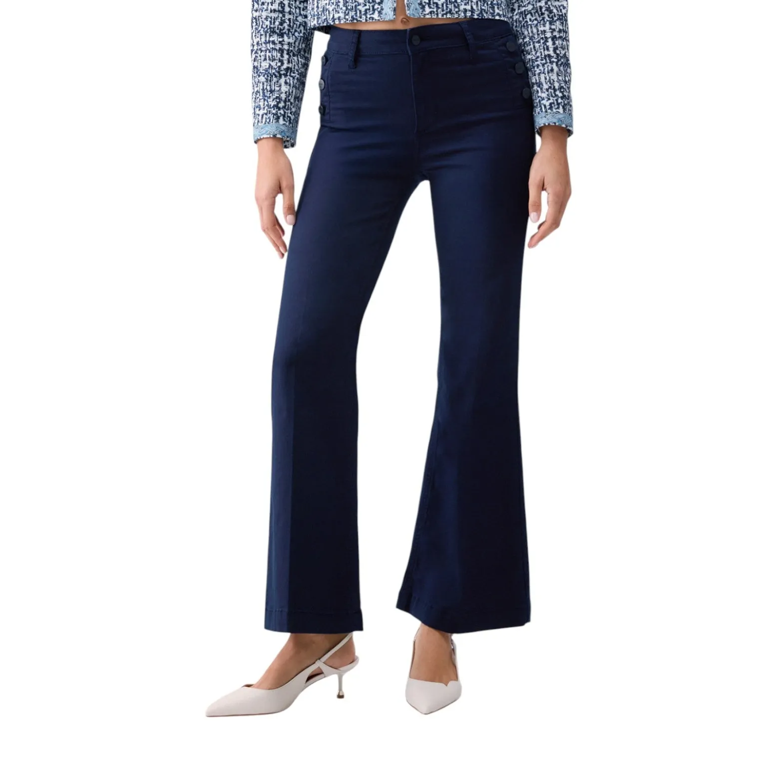 Pantaloni donna flare con bottoni logati