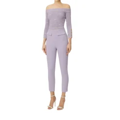 Pantaloni donna in doppio crêpe stretch con logo ricamato