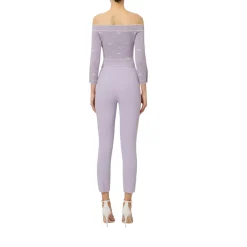 Pantaloni donna in doppio crêpe stretch con logo ricamato