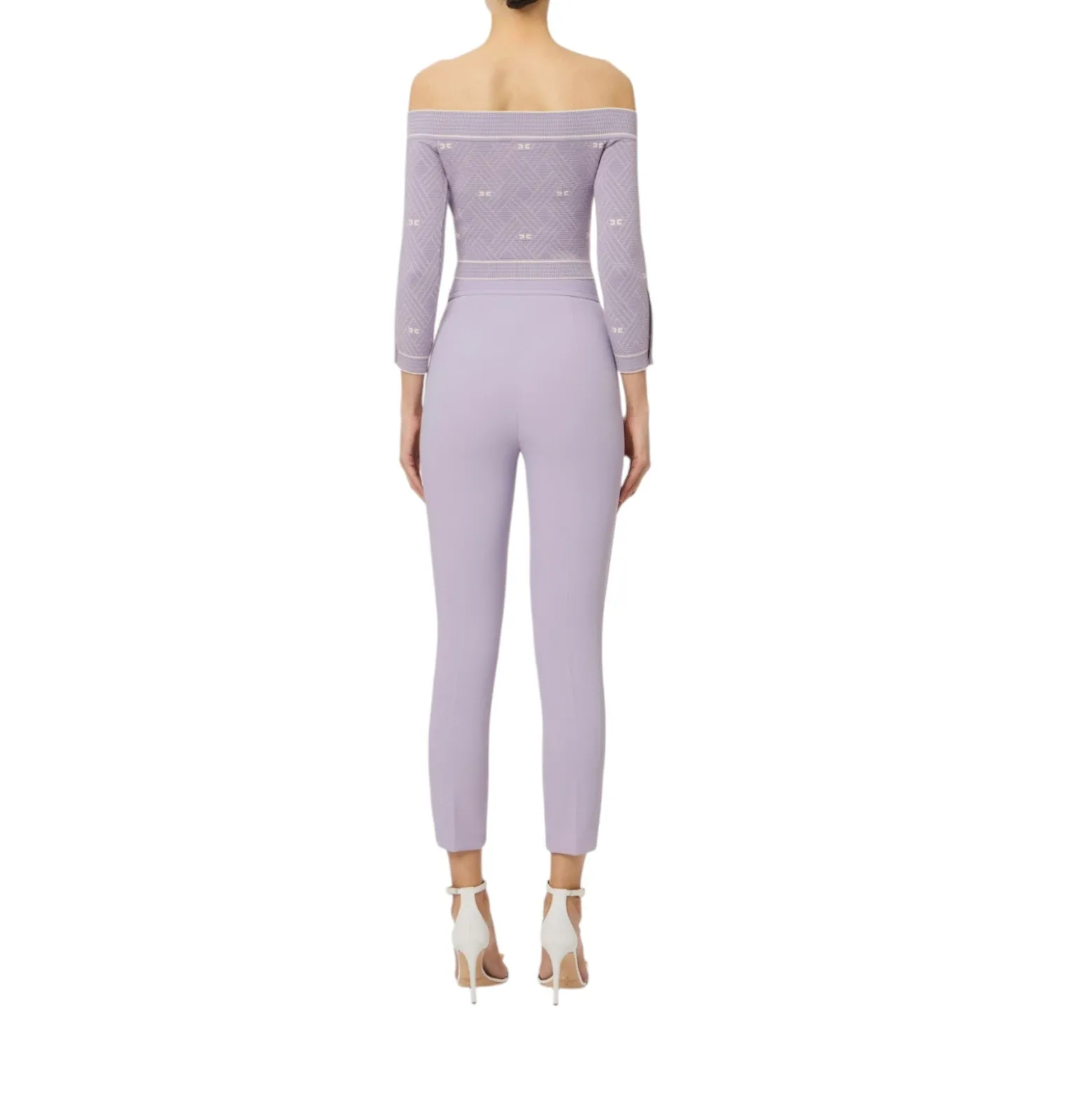 Pantaloni donna in doppio crêpe stretch con logo ricamato