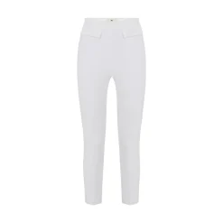 Pantaloni donna in doppio crêpe stretch con logo ricamato