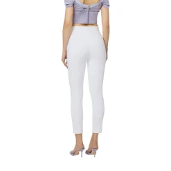 Pantaloni donna in doppio crêpe stretch con logo ricamato