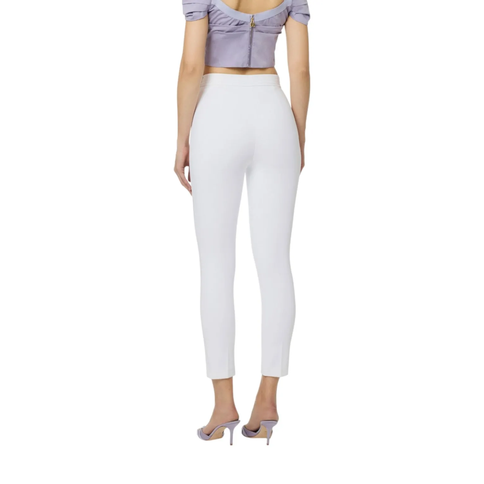 Pantaloni donna in doppio crêpe stretch con logo ricamato