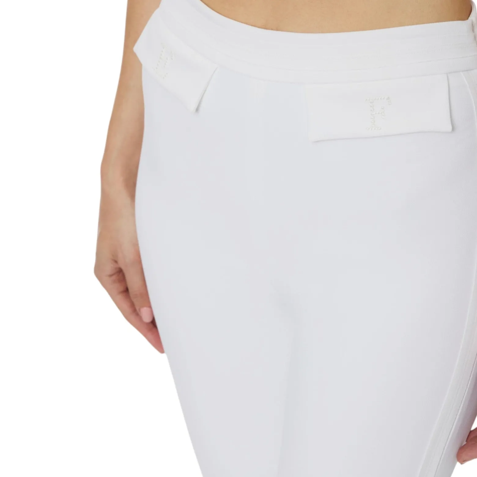 Pantaloni donna in doppio crêpe stretch con logo ricamato
