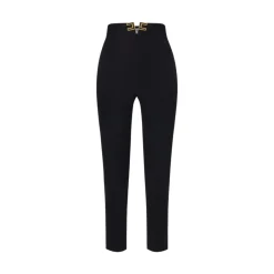 Pantaloni donna in doppio crêpe stretch con dettagli logo