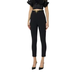 Pantaloni donna in doppio crêpe stretch con dettagli logo