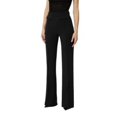 Pantaloni donna in doppio crêpe stretch con logo ricamato