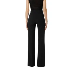 Pantaloni donna in doppio crêpe stretch con logo ricamato