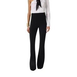 Pantaloni donna in doppio crêpe stretch con logo charm