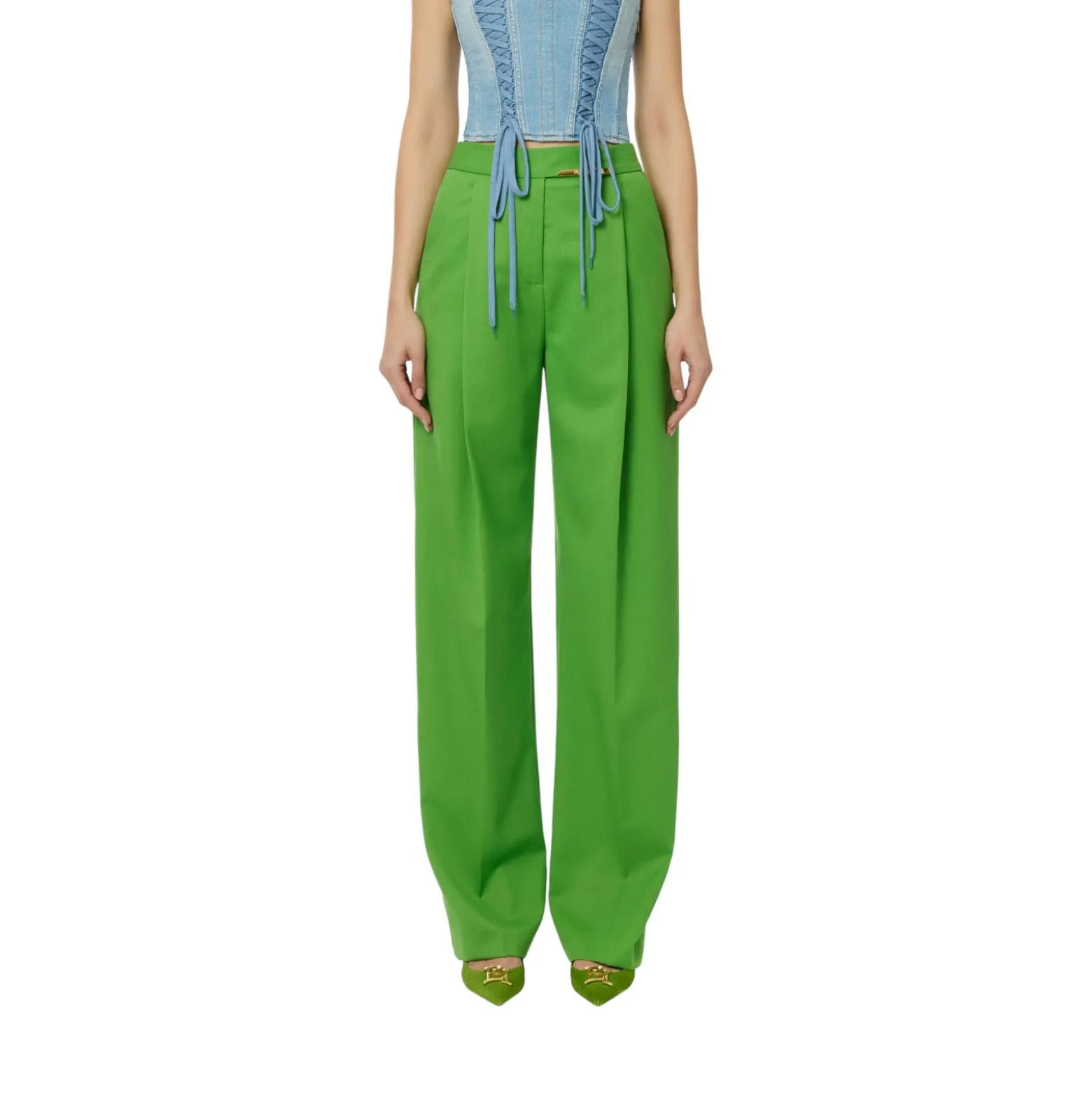 Pantaloni donna in fresco lana con placca gioiello