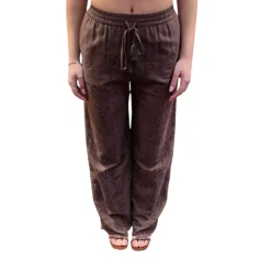 Pantaloni donna in mussola di cotone con ricamo sangallo