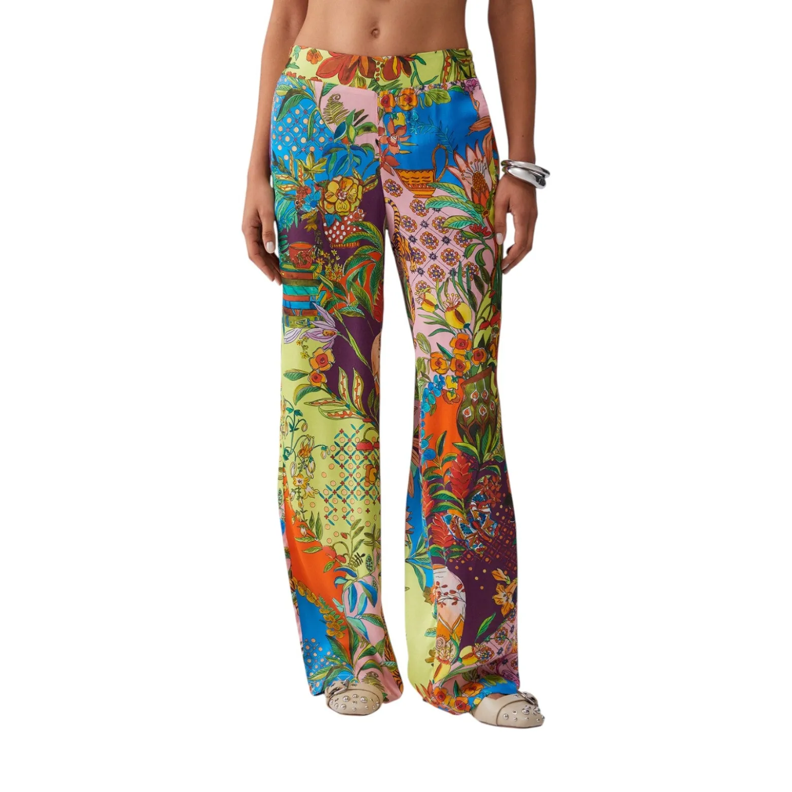 Pantaloni donna in raso stampato