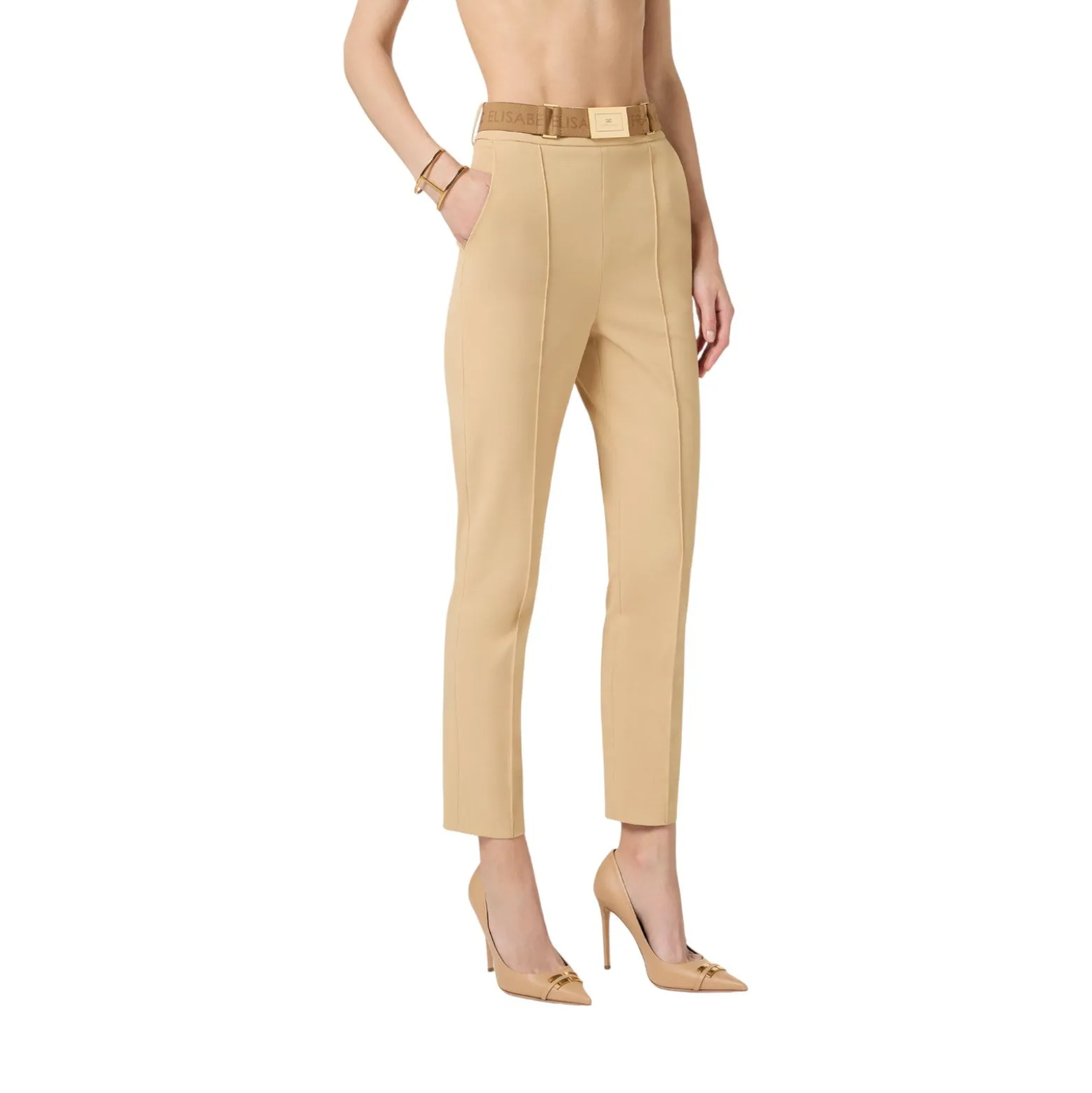 Pantaloni donna in tessuto tecnico bielastico con cintura