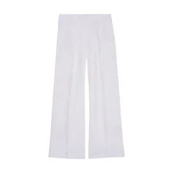 Pantaloni donna sartoriali in lino con ricamo sangallo