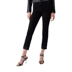 Pantaloni donna skinny con risvolto e strass