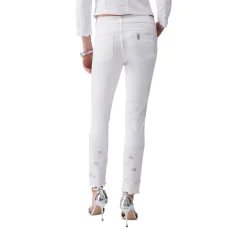 Pantaloni donna skinny con ricamo sangallo