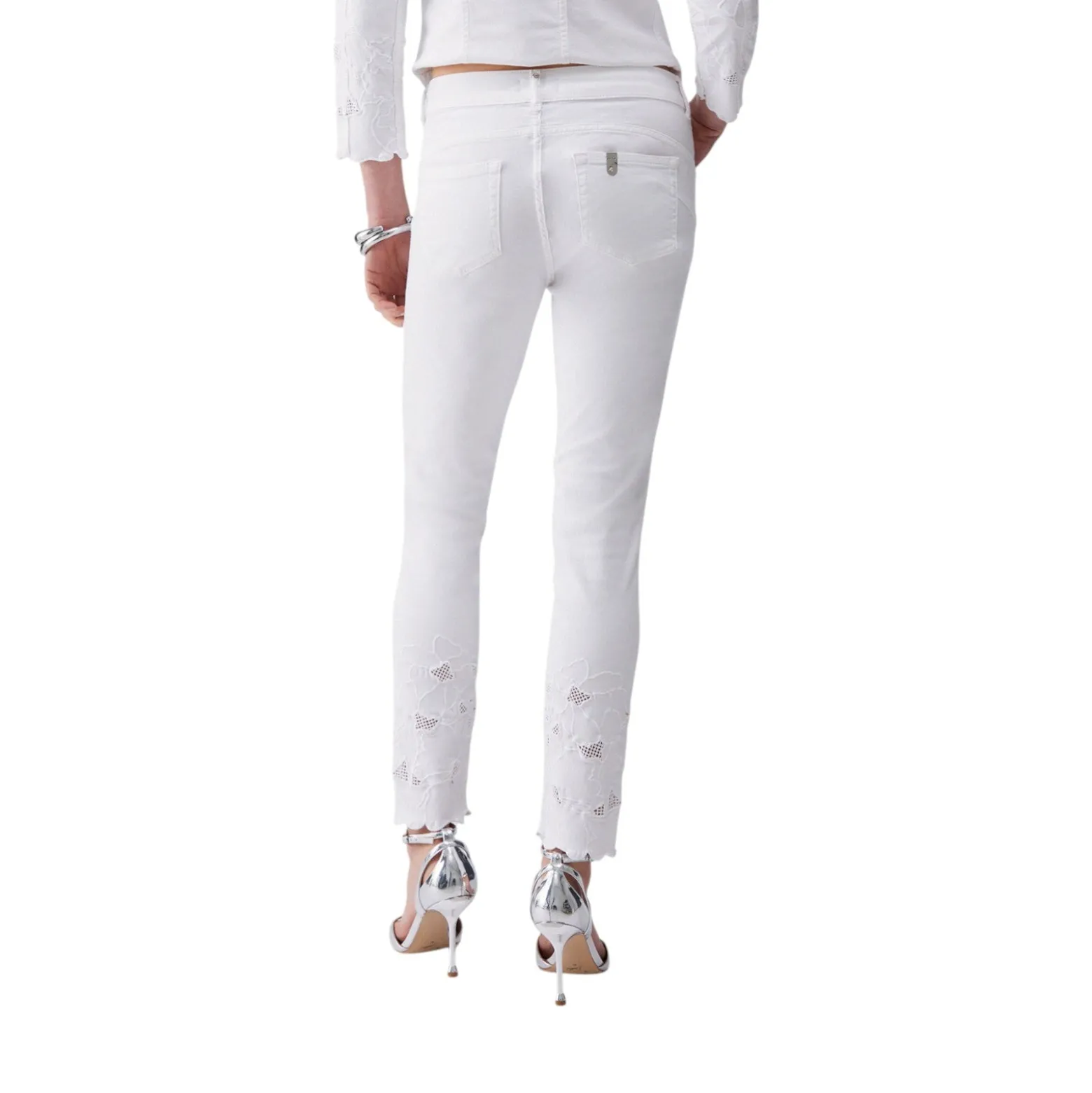 Pantaloni donna skinny con ricamo sangallo