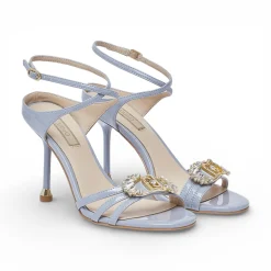 Sandali donna in vernice con logo gioiello