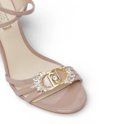 Sandali donna in vernice con logo gioiello