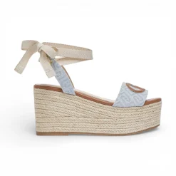 Sandali donna zeppa in denim jacquard