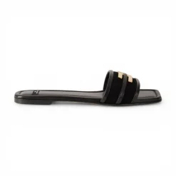 Sandalo donna flat in pelle con dettaglio logo