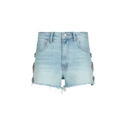 Short donna in denim con ricami gioiello