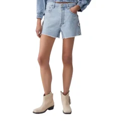 Short donna in denim con ricami gioiello
