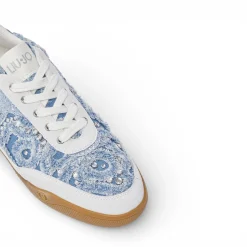 Sneakers donna in denim con pietre gioiello