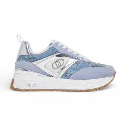 Sneakers donna platform in denim stampato