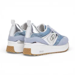 Sneakers donna platform in denim stampato