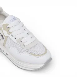 Sneakers donna platform in mesh con paillettes