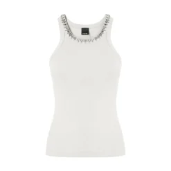 Top donna a costine con ricami gioiello