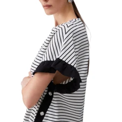 Top donna a righe con bottoni gioiello