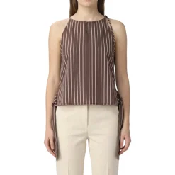 Top donna a righe con spalline sottili e fiocchi