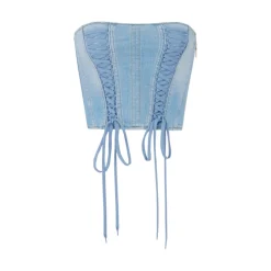 Top donna bustier in denim con lacci criss-cross