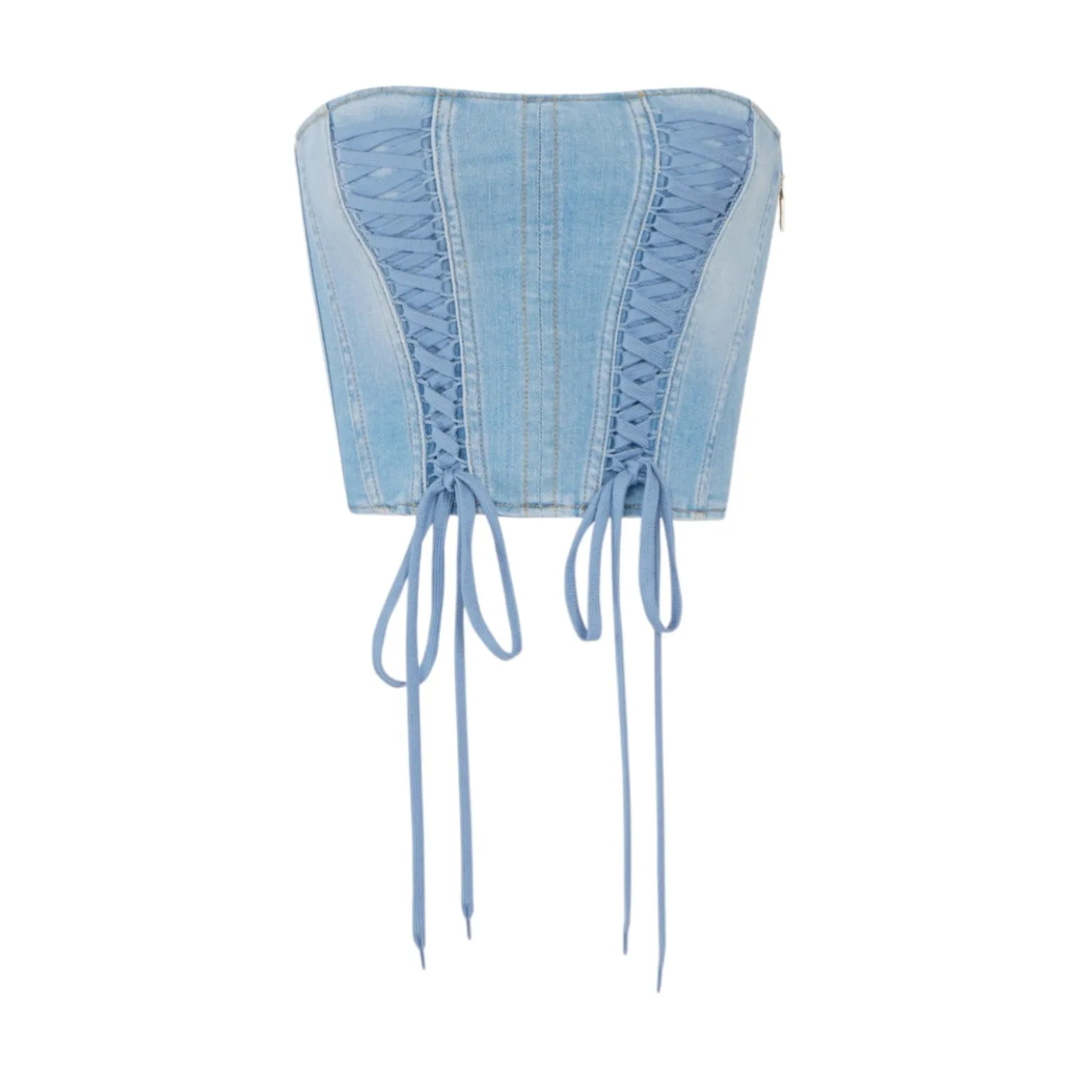 Top donna bustier in denim con lacci criss-cross